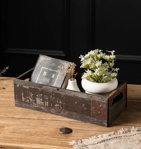 Miniatura 9 de TIMRIS Caja de almacenamiento de madera envejecida de granja, caja de decoración rústica para baño, cesta decorativa para tanque de inodoro Nice