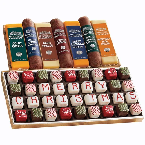 Miniatura 12 de 2 Cajas de Regalo Navideñas - The Wisconsin Cheeseman Combo de Carne y Queso - Con Salchichas de Verano Italiana, Original y de Ajo, Colby, Brick