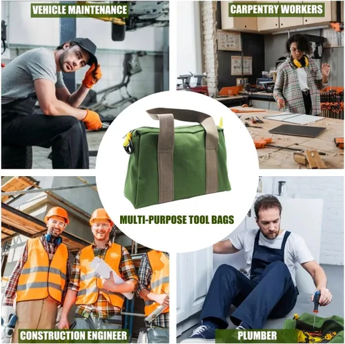 Miniatura 6 de BLIRITEL Bolsa de herramientas de boca ancha de 14 pulgadas, bolsa de almacenamiento de herramientas de lona resistente, bolsa de gran capacidad