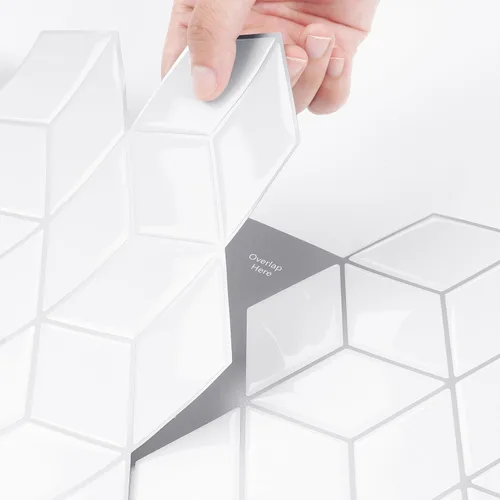 Miniatura 6 de Livelynine 16 azulejos geométricos para despegar y pegar en muro para cocina, color blanco, azulejos de pared de baño, impermeables, para paredes