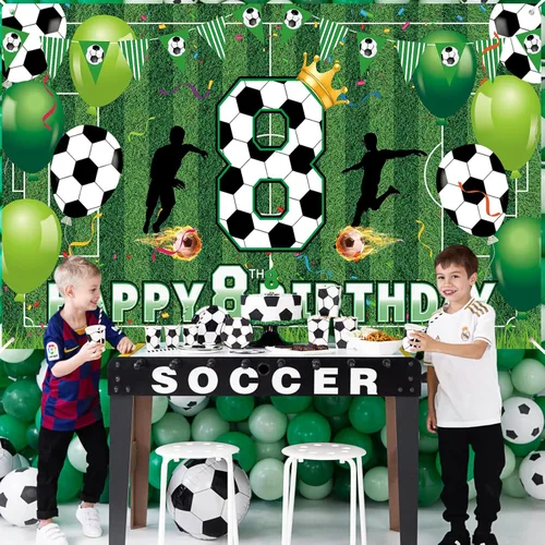 Miniatura 4 de Decoraciones de fiesta de 8 cumpleaños de fútbol – Cartel de feliz cumpleaños para niños, niños, adolescentes – Suministros grandes para fiestas