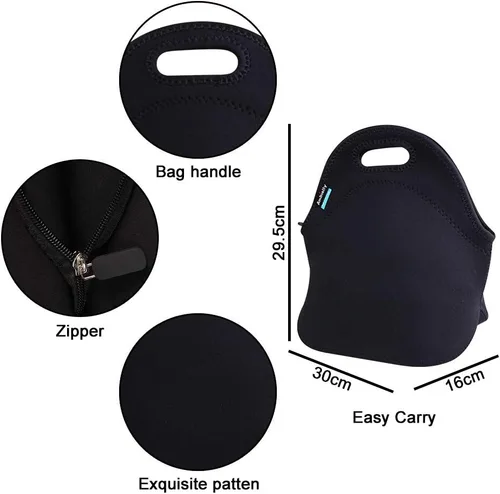 Miniatura 2 de Nevera de neopreno de Ambielly. Nevera con aislamiento para guardar la comida en un viaje, Negro Reusable Food Carrier for Office, Teachers