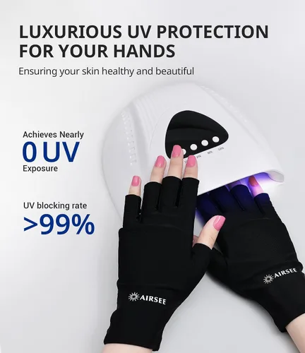 Miniatura 2 de AIRSEE Guantes de protección UV UPF 50+ de alta calidad para manicura de gel, diseño sin dedos para uso profesional solón y doméstico, anti UVA/UVB