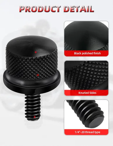 Miniatura 3 de Amazicha Perno de asiento de aluminio negro con tornillo, compatible con Harley Davidson Sportster Softail Touring Dyna 1996-2026