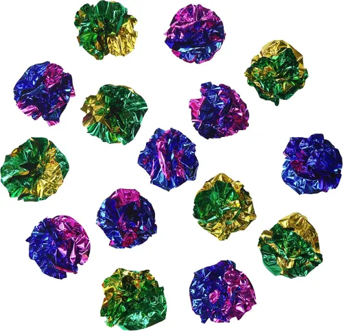 Miniatura 7 de CHIWAVA 24 bolas de Mylar de 1.6 pulgadas brillantes y arrugadas para gatos, pelota de gatito agrietado, juego ligero, colores surtidos