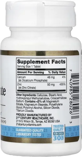 Miniatura 2 de 21st Century Healthcare - Tabletas de citrato de zinc de 50 mg, 60