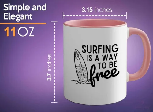 Miniatura 5 de Surfing Two Tone Pink Edition Taza de café de 11 oz – Surfing is free A – Surfing is free A – Surfing is free A – Surfing ing Enthusiast Gifts Water