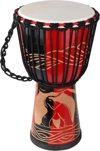 Miniatura 7 de LIEKE Djembe - Tambor africano de 10 x 20 pulgadas, cabeza de cabra caoba, pintado a mano, patrón pintado a mano, para adultos principiantes (azul)