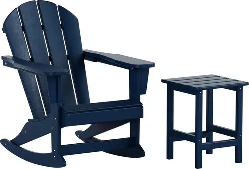 Miniatura 11 de WestinTrends Malibu - Juego de 3 sillas mecedoras Adirondack de polietileno para exteriores y patio con mesa auxiliar (2 plazas), color azul marino