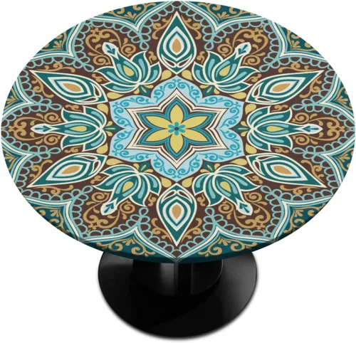 Miniatura 18 de Pardick Mantel Redondo Ajustable de Mandala Bohemia, Cubierta de Tela Redonda, Mantel Impermeable Antiarrugas con Borde Elástico, Decorativo
