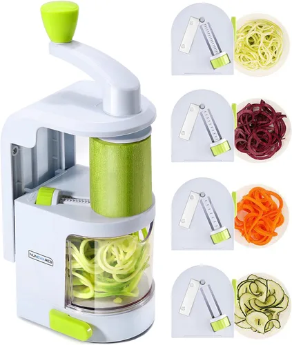 Spiralizer - Cortador de verduras (cuchillas giratorias 4 en 1), espiralizador de verduras resistente con fuerte ventosa, fideos en espiral de