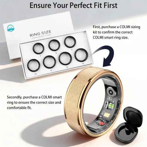 Miniatura 2 de COLMI R10 Anillo Inteligente, Anillo de Salud Inteligente para Mujeres, Cuenta con Monitor de Frecuencia Cardíaca, Oxígeno en Sangre, Monitor de Oro