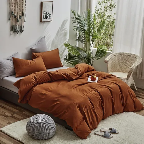 Miniatura 5 de Houseri - Juego de edredón color naranja tostado, tamaño King, ropa de cama terracota, 3 piezas, para mujeres y hombres, edredón naranja tostado