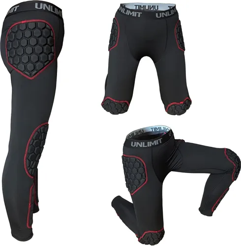 Miniatura 4 de Unlimit Pantalones de portero de fútbol juvenil con acolchado para cadera, rodilla y espinilla, pantalones de compresión de portero