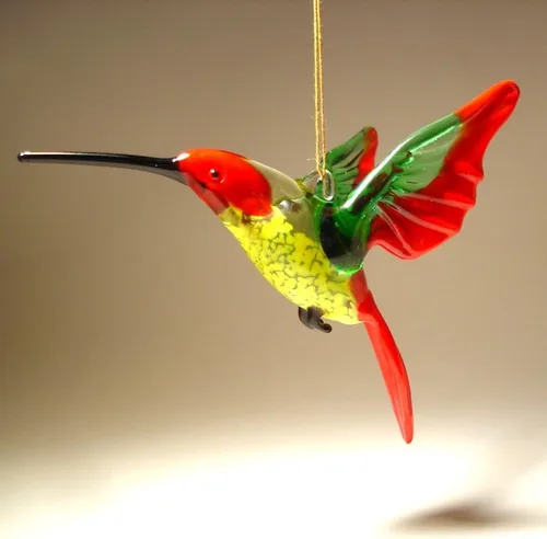 Miniatura 5 de Adorno colgante de colibrí de cristal rojo, verde y amarillo, hecho a mano, gran regalo coleccionable