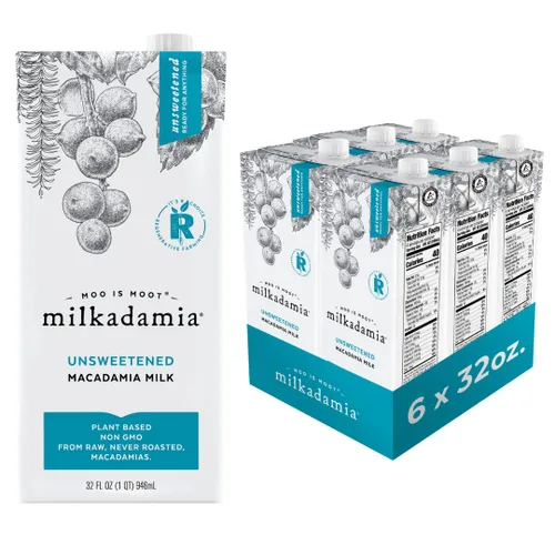 milkadamia leche de macadamia, sin azúcar, 32 onzas, 6 unidades