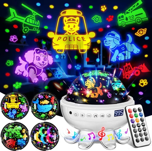 Proyector para cachorros de juguetes para niños, 30 sonidos relajantes+máquina de sonido de 4 diapositivas, proyector de luz nocturna para bebé, 93