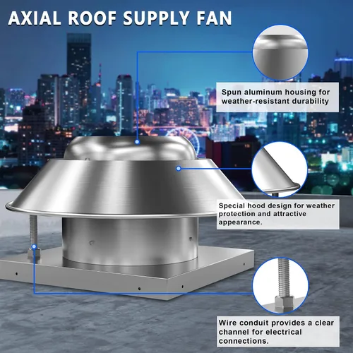 Miniatura 4 de Ventilador de suministro de aire de techo de accionamiento directo Downblast Roof Axial Maquillaje Unidad de Aire -Base de 26 pulgadas, 1/3 HP 115