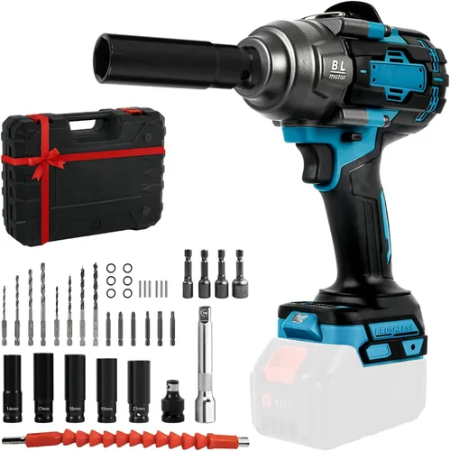 Miniatura 10 de JOJOCY Llave de impacto inalámbrica de 1/2 pulgada, destornillador de impacto sin escobillas de 900 pies (1200 N.m) con velocidad de 4 modos