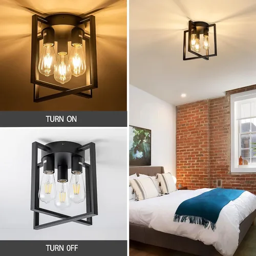 Miniatura 4 de Lámpara de techo negra de 3 luces, accesorios de iluminación industriales de cocina estilo granja para pasillo, recámara, baño, entrada