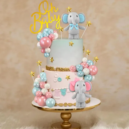 Miniatura 3 de 49 piezas de decoración de pastel de elefante, bolas de perlas, púas de pastel, mini botella de leche, decoración de pastel de estrella