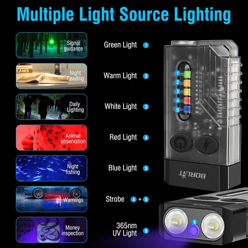 Miniatura 4 de BORUIT V10 Pequeño llavero potente linterna y V7 LED mini linterna con clip
