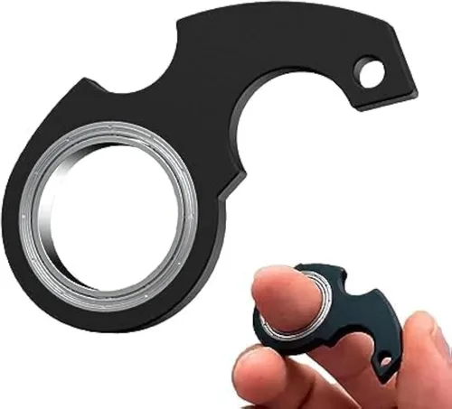 Llavero negro con forma de anillo giratorio, llavero giratorio, anillo de metal tipo llavero de juguete para hombres, mujeres y niños Fidget Spinners
