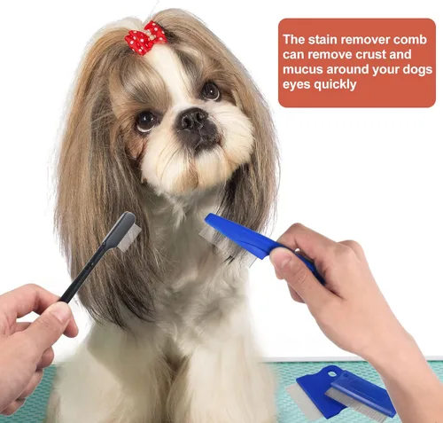 Miniatura 6 de 5 Piezas Peines para Ojos de Perro Removedores de Manchas de Lágrimas Peines de Aseo para Mascotas para Perros Pequeños Removiendo Suavemente Azul