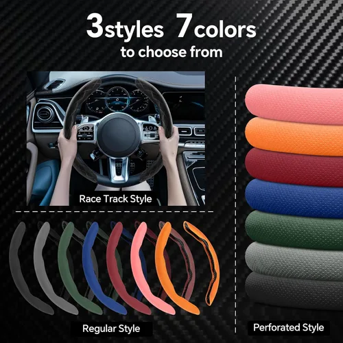 Miniatura 5 de Funda para volante Alcantara de 2 piezas, diseño deportivo dividido para ruedas en forma de D y O, suave al tacto, agarre antideslizante, comodidad