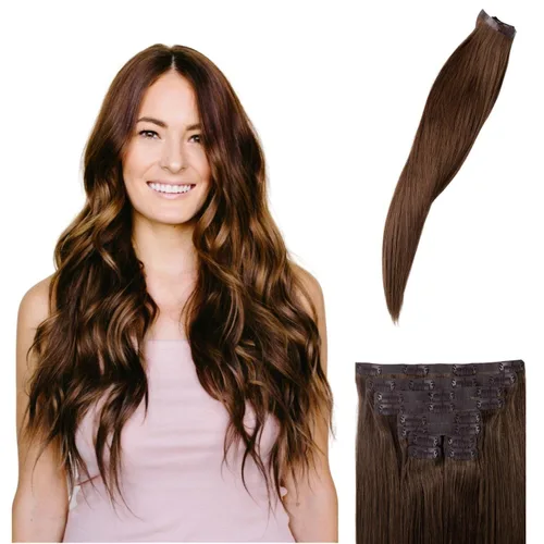 Miniatura 7 de BFB Hair Extensiones de cabello con pinzas para mujer, extensiones de cabello humano real, color castaño y rubio degradado bañado en miel, 21 Miel