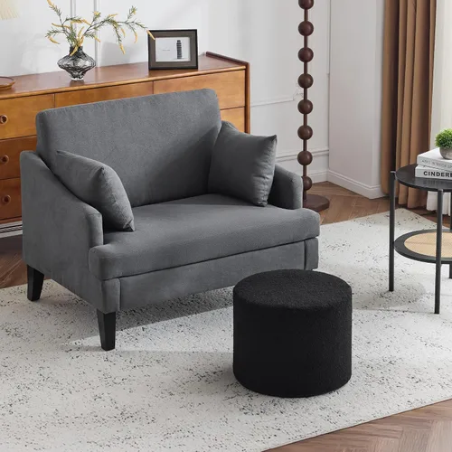 Miniatura 9 de Bezseller Soft Boucle Puf otomano, cómodo reposapiés, relleno de espuma completa para sala de estar, dormitorio, comodidad ligera y encantador, Negro