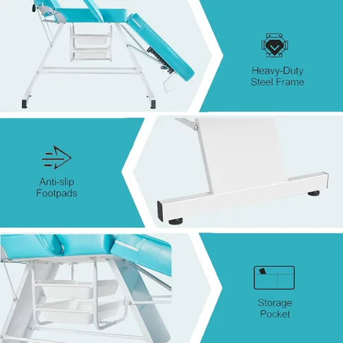 Miniatura 6 de Silla facial, silla de tatuaje de 73 pulgadas para cliente, mesa de masaje ajustable de 3 secciones con taburete, camas de belleza multiusos