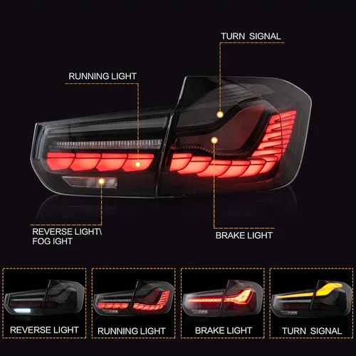 Miniatura 2 de VLAND Conjunto de luces traseras OLED para BMW M3 / Serie 3 F30 F35 F80 Sedan 6ª generación 2012-2018, lámpara trasera mejorada con escamas de 13-18