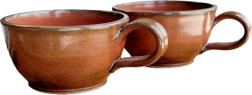 Miniatura 14 de Juego de 2 cuencos de sopa estilo granja con asas, grandes profundos, tazas colgantes de cocina, decoración de cerámica hecha a mano