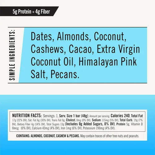 Miniatura 2 de Thunderbird Real Food Energy Bars, barra de chocolate y coco anacardo, 1.7 onzas, barras nutricionales de frutas y nueces, sin azúcar añadido, sin