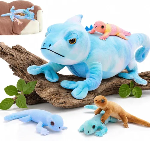 Miniatura 22 de MorisMos - Animales de peluche de lagarto, mamá camaleón gigante de 27 pulgadas con 4 lagartos bebés, juguetes para niños y niñas, mamá iguana