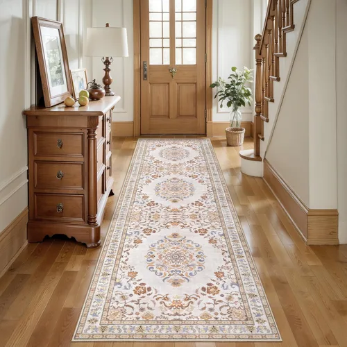 Miniatura 74 de Tangsoo Alfombra lavable para pasillo, antideslizante, 2 x 6 pies, estilo bohemio, floral, vintage, para entrada, suelo suave, para cocina, baño