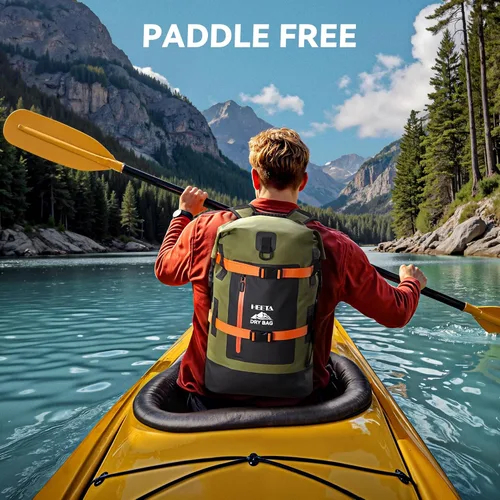 Miniatura 7 de HEETA - Bolsas secas impermeables para hombres y mujeres, mochila de 40 L, con parte superior enrollable, mochila de senderismo resistente para Verde