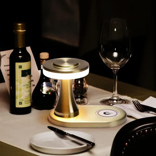 Miniatura 7 de O'Bright - Lámpara de mesa LED portátil con almohadilla de carga inalámbrica, lámpara de noche regulable y recargable, luz ambiental para Oro