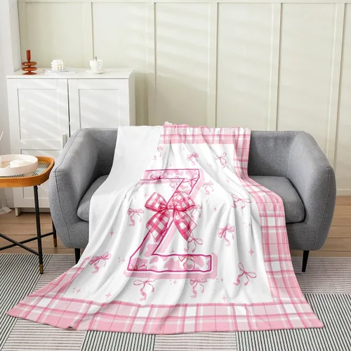 Miniatura 18 de Erosebridal Manta de franela con inicial de letra B, manta de forro polar con lazo rosa, 40 x 50 pulgadas, bonitos lazos del alfabeto, manta