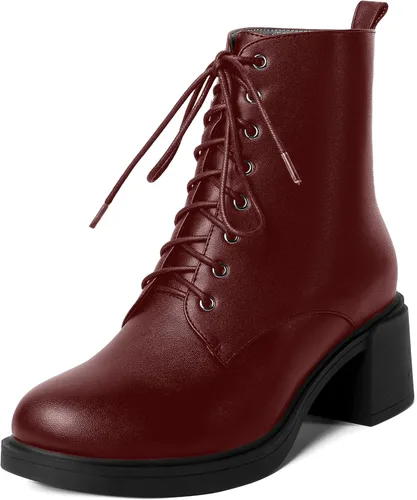 Miniatura 8 de ROSERWISH Botas altas de tacón bajo y grueso para mujer, con cordones, cómodas, modernas, con puntera redonda, de 2.5 pulgadas