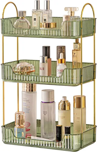 Miniatura 13 de Akinbas Organizador de baño de 3 niveles, bandeja de perfume de maquillaje, organizador de cuidado de la piel para tocador de baño (dorado)