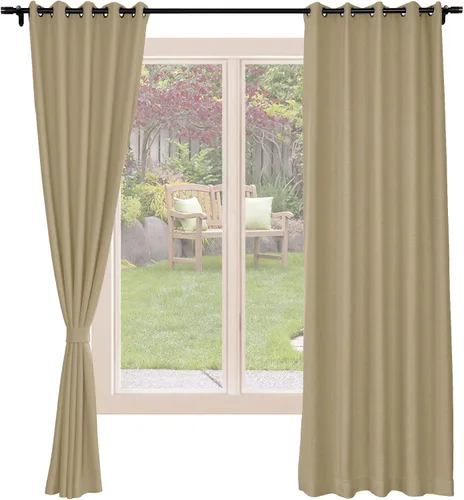 Miniatura 16 de Frelement Cortinas opacas de lino natural, paneles de cortinas con ojales para sala de estar, cortinas con aislamiento térmico, 52 pulgadas de ancho