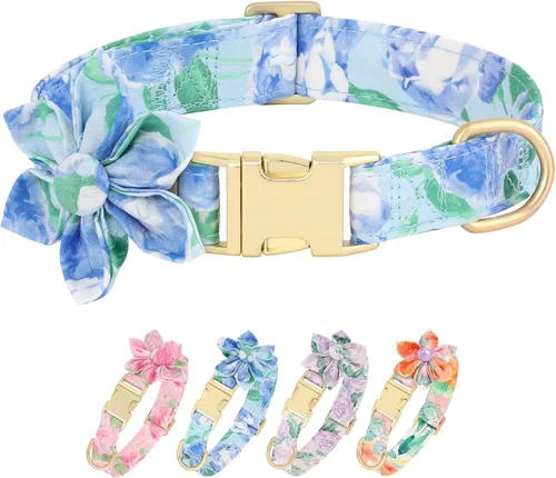 Miniatura 13 de Collares de perro femeninos Beirui con patrones florales vibrantes, collar de perro hembra con flor para caminar, collar ajustable duradero