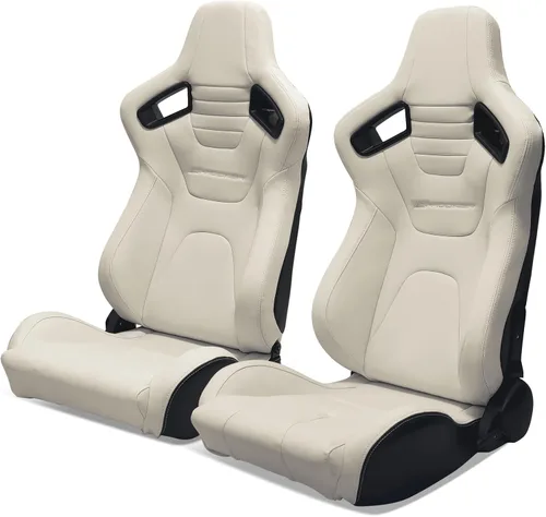 Miniatura 25 de IKON MOTORSPORTS, Asiento universal de carreras PU + cuero de carbono + gamuza, con deslizadores dobles, asiento deportivo reclinable negro