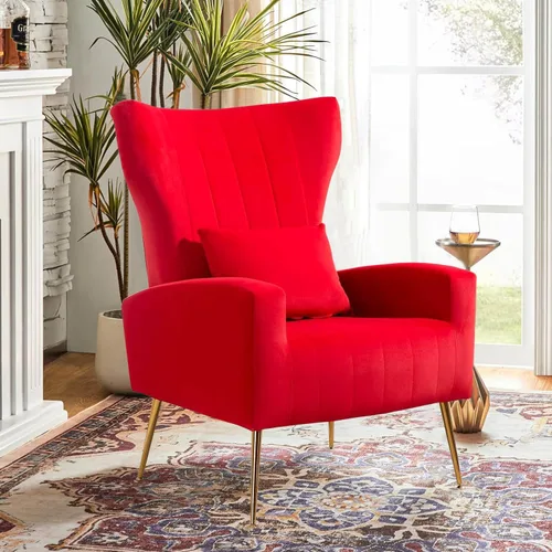 Miniatura 45 de Sillas decorativas de terciopelo con respaldo de ala y almohada lumbar, sillón moderno para sala de estar, dormitorio, silla auxiliar de recepción