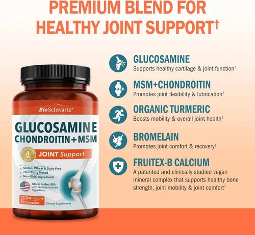 Miniatura 3 de Suplemento de apoyo articular de glucosamina y condroitina MSM - Péptidos de colágeno, cúrcuma y jengibre, ácido hialurónico, sulfato de glucosamina