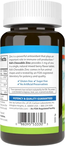 Miniatura 3 de Carlson - Zinc masticable para niños, 5 mg, soporte para la salud, sabor natural de bayas mixtas, 84 tabletas