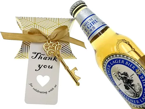 Miniatura 6 de ALIMITOPIA 50 piezas de llavero de esqueleto, abridor de botellas, recuerdo de fiesta de boda, regalo de recuerdo con caja de dulces, etiqueta