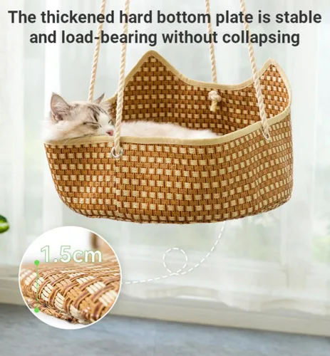 Miniatura 8 de Hamaca de ratán para gatos, cesta colgante de verano para balcón, cama de gato, nido de sol, jaula, suministros para mascotas